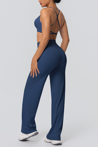 Women's Set:Thin Straps Cross Back Bra And Wide Leg Pants
