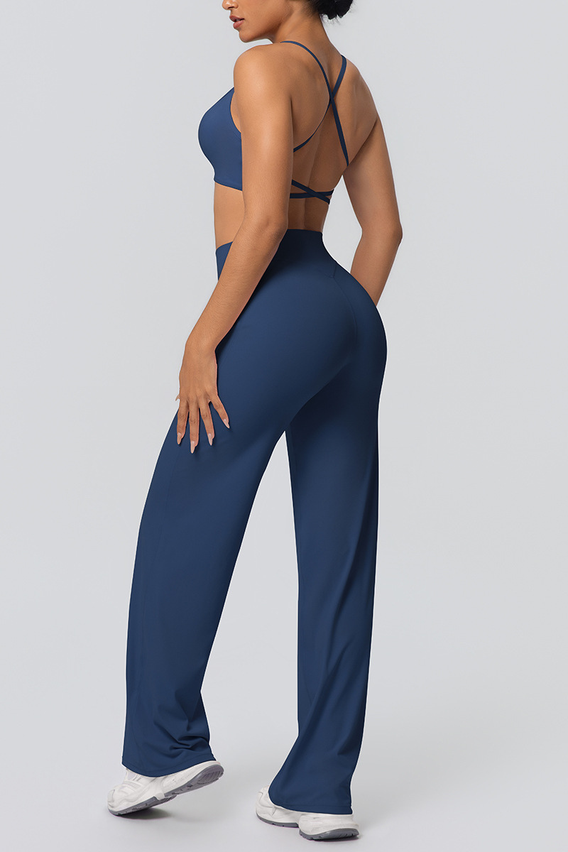 Women's Set:Thin Straps Cross Back Bra And Wide Leg Pants