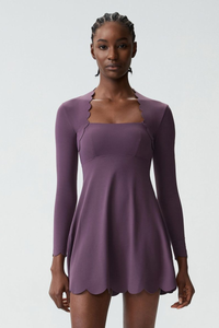 Women's Long Sleeve Wave-Detail Yoga Dress