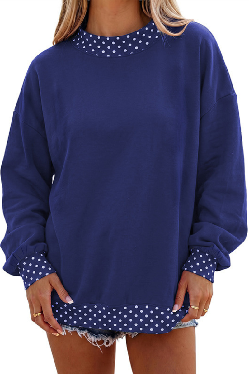 Women's Fall Polka Dot Color Block Mockneck Sweatshirt