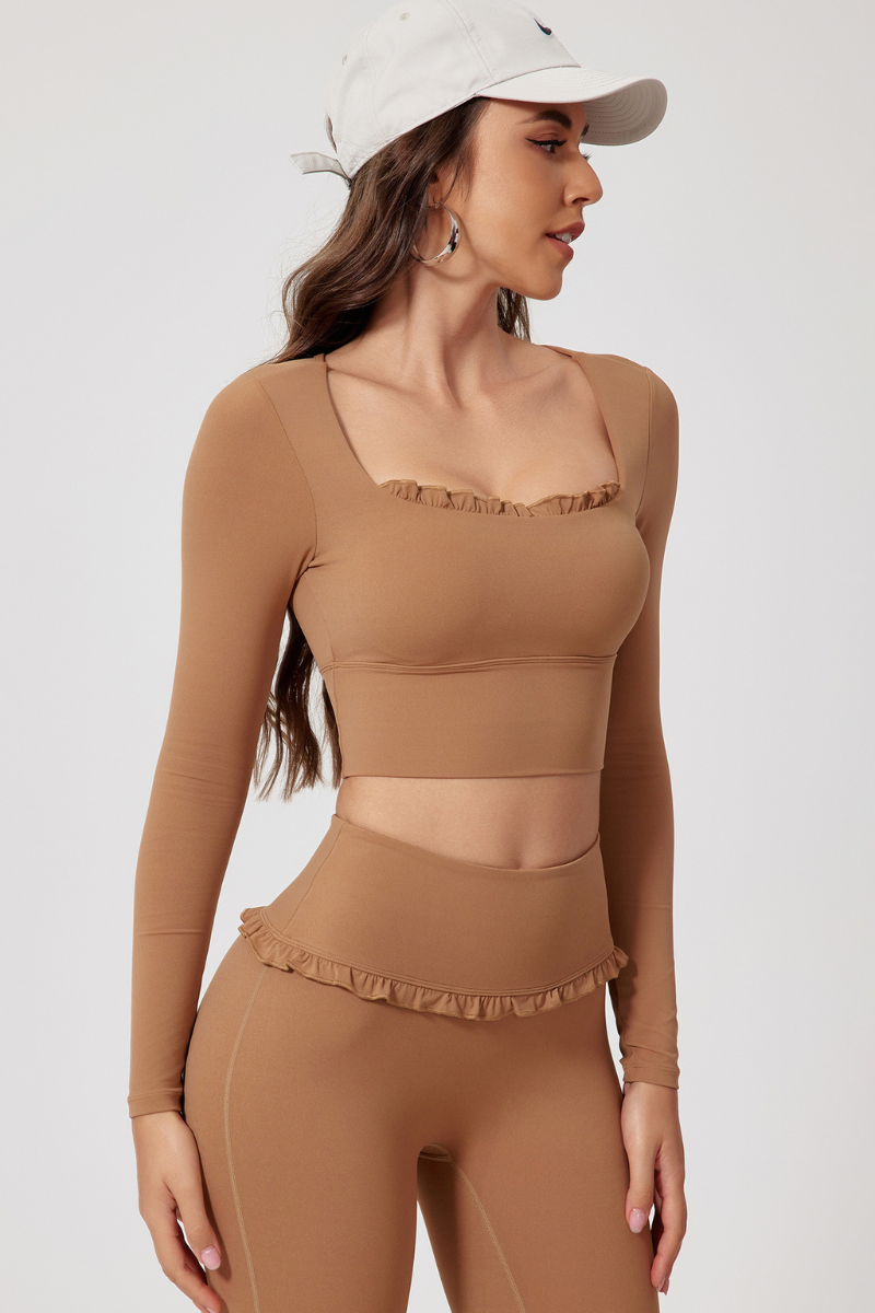 Women's Quick Dry Long Sleeve Square Neck Cropped Sports Top