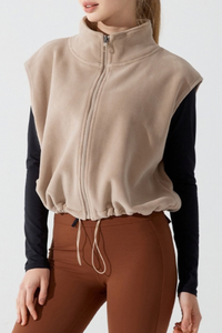 Women's Fall Cropped Drawstring Fleece Stand Collar Vest