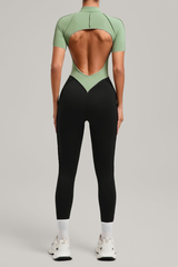 Women's Athletic Stand Collar Color Block Yoga Jumpsuit