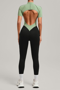 Women's Athletic Stand Collar Color Block Yoga Jumpsuit
