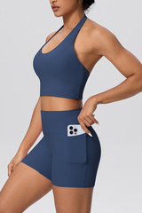 Women's Two Piece Set:Halter U-neck Bra & High Waist Shorts