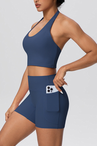 Women's Two Piece Set:Halter U-neck Bra & High Waist Shorts