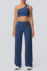 Women' Athletic Set:One Shoulder Bra And Wide Leg Pants