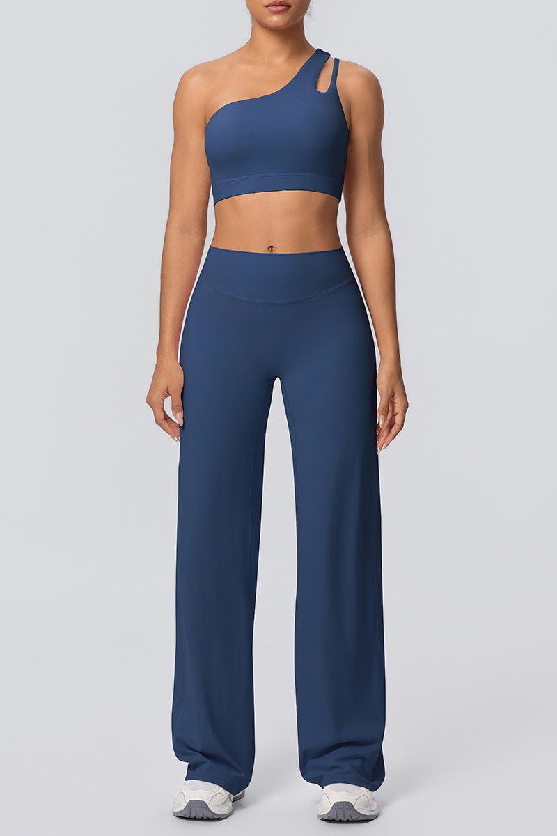 Women' Athletic Set:One Shoulder Bra And Wide Leg Pants