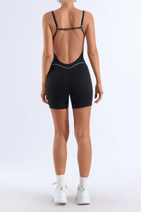 Women's Striped Color-Block Padded Backless Short Yoga Jumpsuit