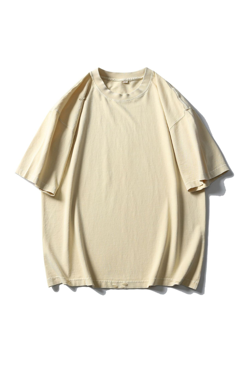 Unisex Cotton Washed RippedLoose Fit Round Neck T-shirt
