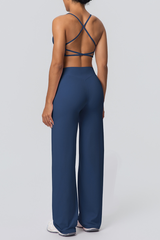 Women's Solid Color Criss-Cross Back Sports Set.