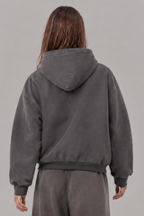 Women's Vintage Lettering Print With Rhinestone Fleece Jacket
