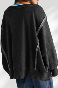 Women's Fall Vintage Raw‑Edge Seam Side Slit Hem Sweatshirt