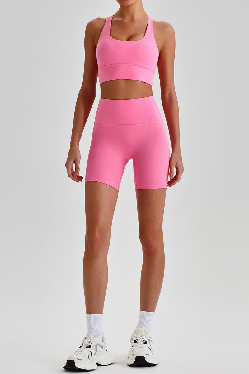 Women's Bare Feel Cross Back Bra &High Waist Shorts Yaga Set