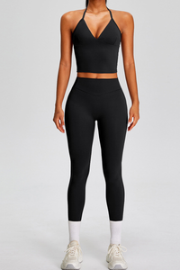 Women's Athletic Sets:Halter V-neck Tank Top And Leggings