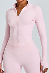 Women's Athletic Stand Collar Full Zipper Slim Jacket