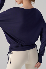 Women's Drawstring Waist and Thumbhole Cuffs Batwing Top