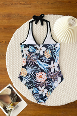 Women's Halter Deep-V Twist-Front Floral Print Swimsuit