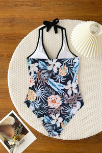 Women's Halter Deep-V Twist-Front Floral Print Swimsuit