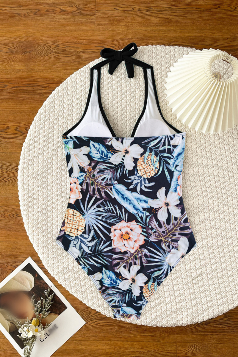 Women's Halter Deep-V Twist-Front Floral Print Swimsuit