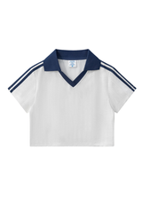 Women’s Cropped Color Block Striped Polo V-Neck  T-Shirt