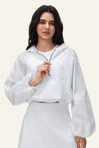 Women's Nylon Half-Zipper Athletic Hooded Sweatshirts