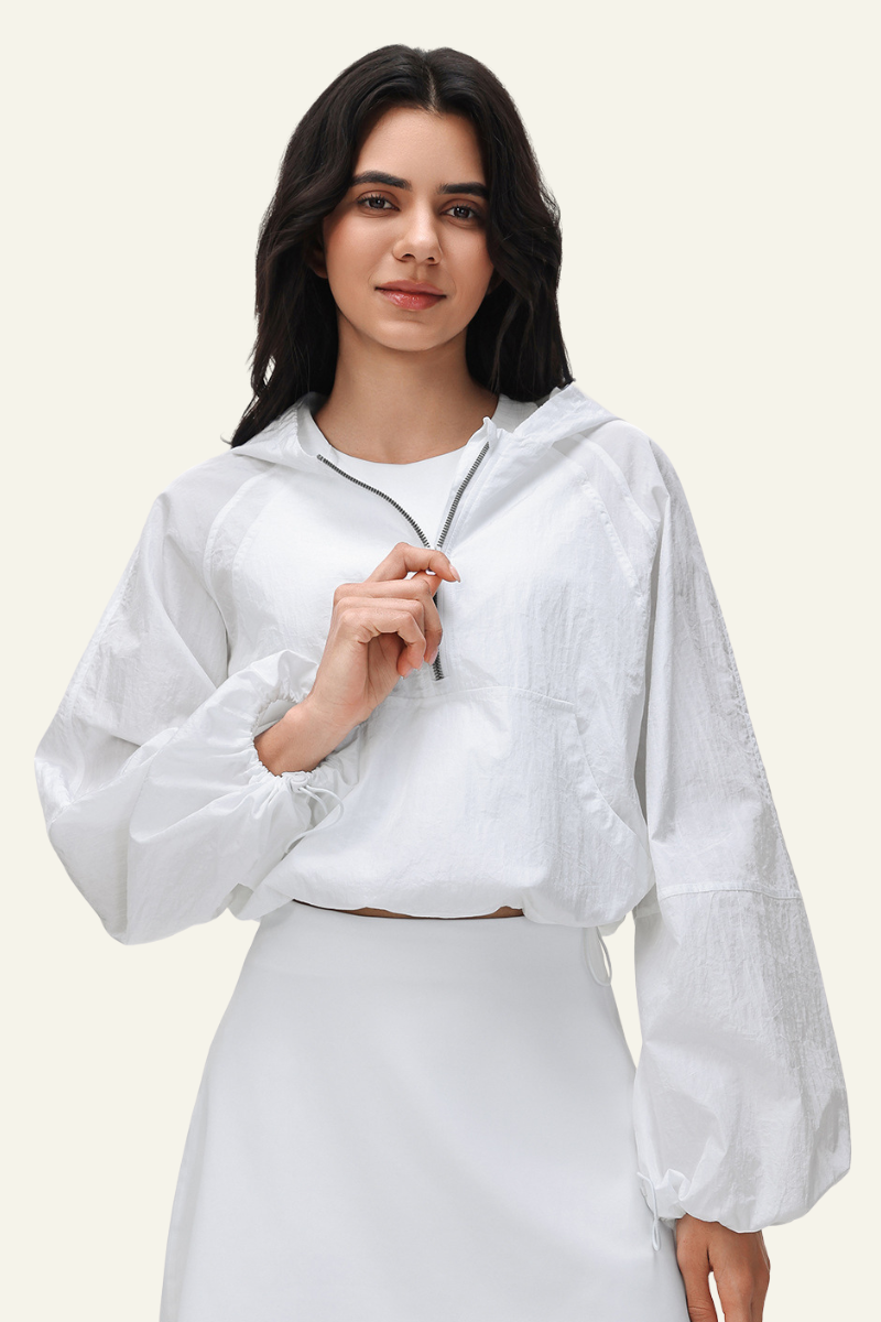 Women's Nylon Half-Zipper Athletic Hooded Sweatshirts