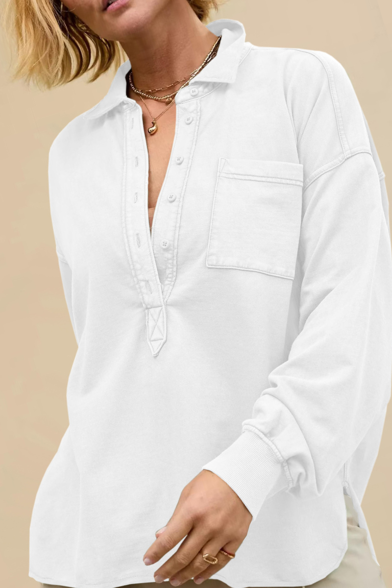 Semi-open collar long-sleeved shirt