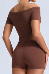 Women's Athletic Off-The-Shoulder Slim Solid Yoga T-shirt