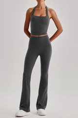Women's Brushed Halter Tank Top & Yoga Flared Pants Set