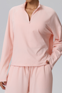 Women's Fall Half-Zip Drawstring Hem Mock Neck Athletic Top