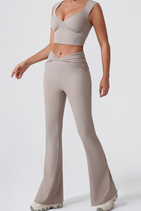 Women's V-Neck Tank Top & Twist Waist Flared Pants Yoga Set