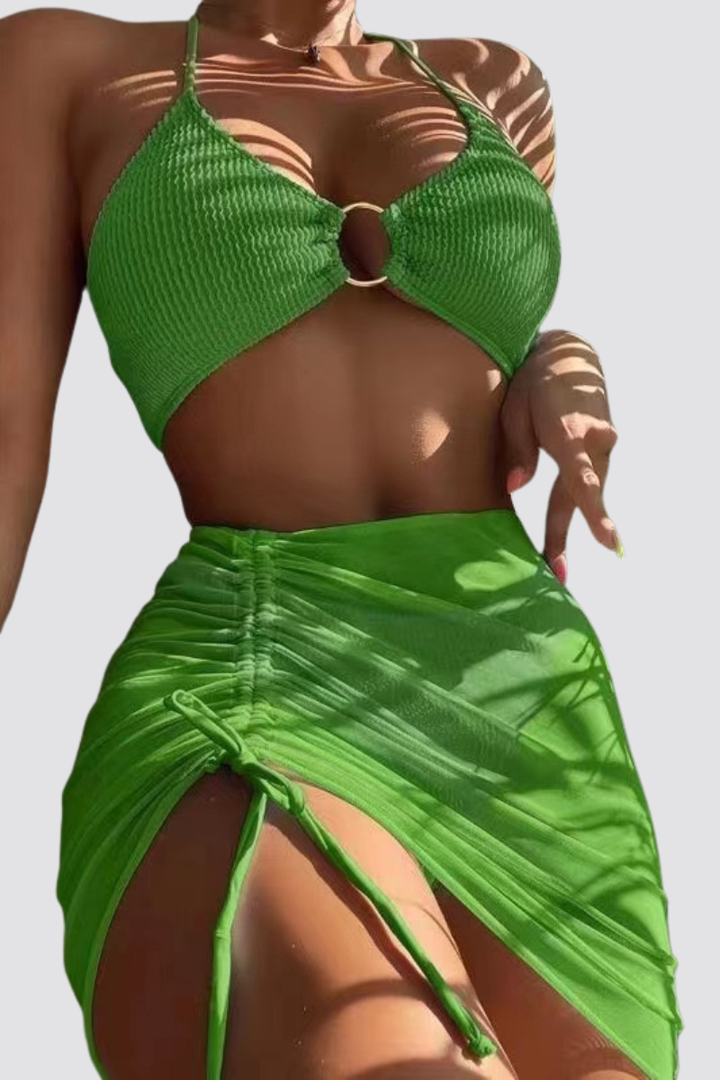 Women's Cover-up Bikini Set - Halter Ring Triangle 3pcs