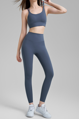 Women's U-Neck Crisscross Back  Bra And Leggings Yoga Sets