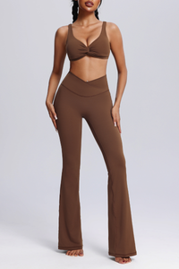 Women's Twisted Sports Bra & Cross-Waist Flare Pants Set