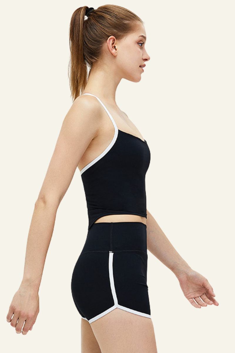 Women's Set: Y-shaped Back Tank Top & Color Block Shorts