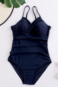 Women's Deep V Ruched High Waist Backless One Piece - Solid