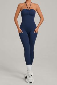 Women's Pleated Buttocks Lift Side Pocket Jumpsuits