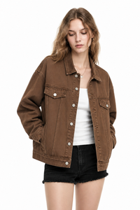 Women's Fall 100% Cotton Oversized Washed Denim Jacket