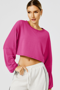 Women's Fall Cropped Drop Shoulder Long Sleeve Top