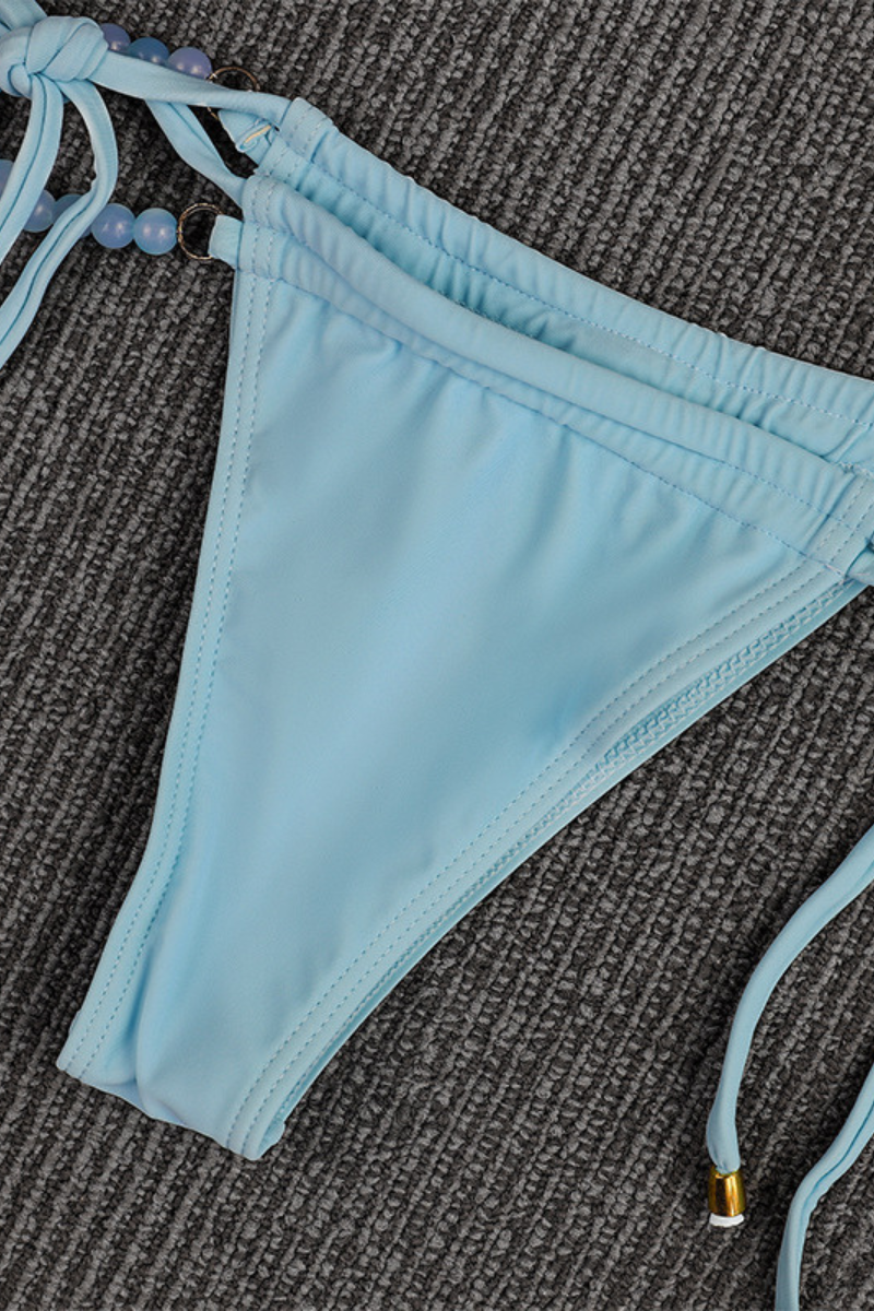 Women's Sexy Solid Mesh See Through Halter Bikini Set - 3pcs