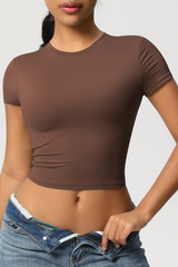 Women's Cropped Solid Round-necked T-shirt