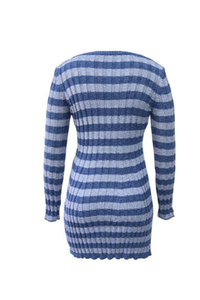 Women's Striped Ribbed Knit  Long Sleeve Bodycon Mini Dress