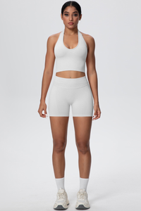 Women's Seamless Halter Tank Sport Shorts Two-Piece Set