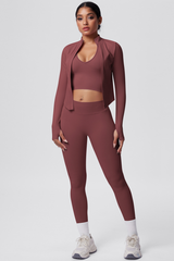 Women's Seamless Tank Top Sport Leggings Jacket Three-Piece Set