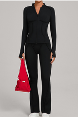 Versatile zipper-fastened matte-finish yoga three-piece set