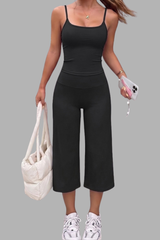 Women's Thin Strap Cami And Wide-Leg Capri Pants  Sports Set