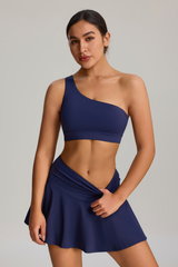 Women's Two-Piece Set: One-Shoulder Sports Bra & Tennis Skirt