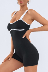 Women's Wide Strap Contrast Binding Fitted Romper with Short