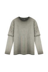 Unisex Fall100% Cotton Washed Fake Two Piece Sweatshirt